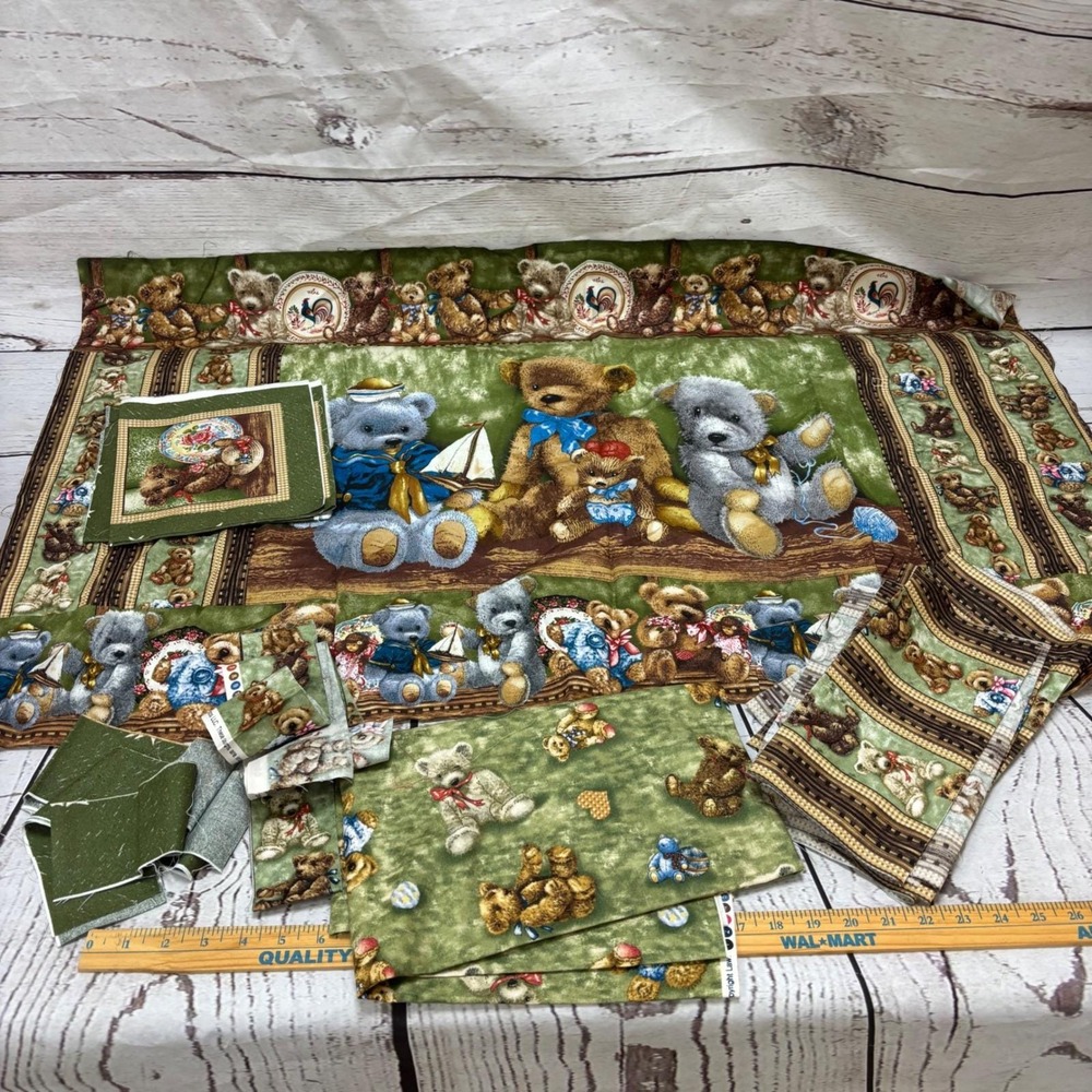 Giordano Studios Teddy Bear Cotton Fabric Lot Green Nautical Panel Border Print